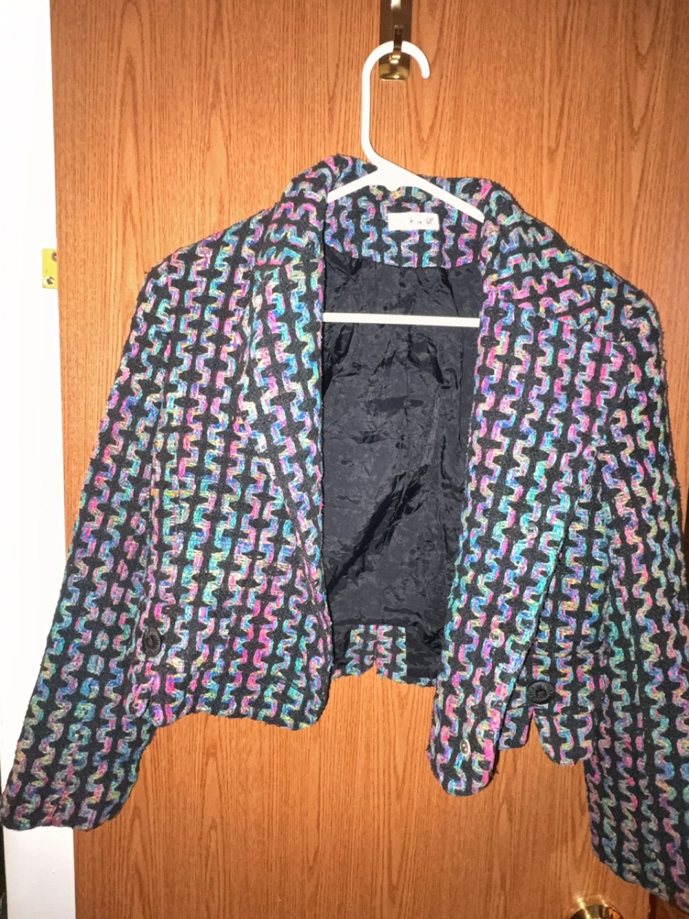 Cropped Multicolor Tweed Blazer - Black Base